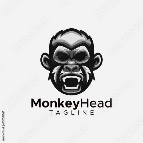 Simple minimalist monkey gorilla head logo design vector template
