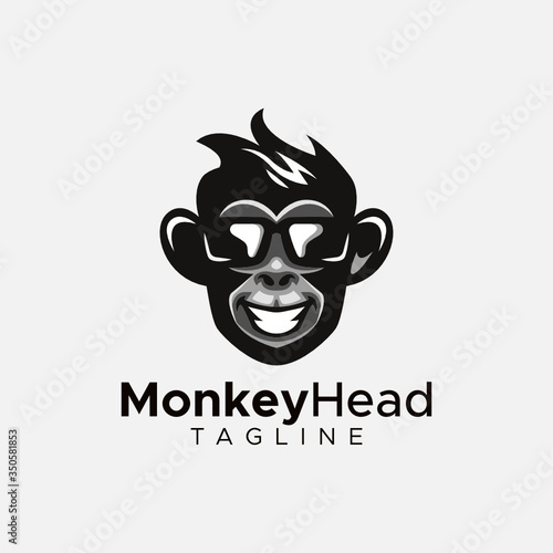 Simple minimalist monkey gorilla head logo design vector template