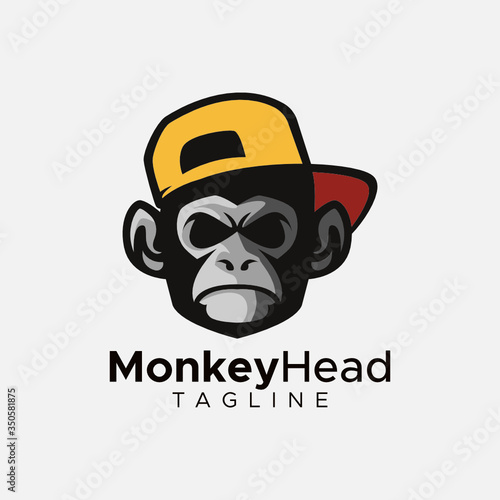 Simple minimalist monkey gorilla head logo design vector template