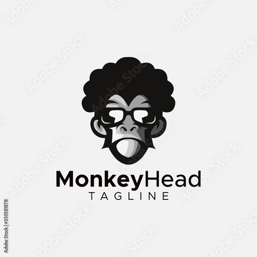 Simple minimalist monkey gorilla head logo design vector template