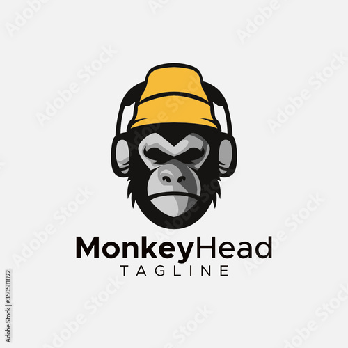 Simple minimalist monkey gorilla head logo design vector template