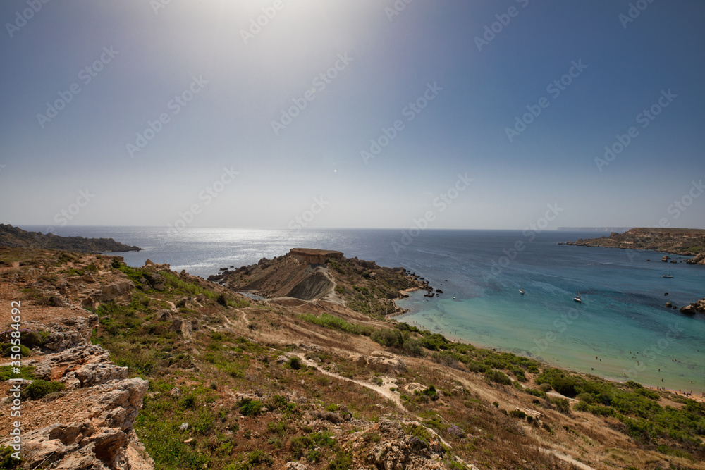 Ghajn Tuffieha, Malta . The beautiful Gnejna Bay. Qarraba bay at Malta. beautiful landscape and view at sea. Scenery island Ghajn Tuffieha, Malta . The beautiful Gnejna Bay. Qarraba bay at Malta. beautiful landscape and view at sea. Scenery island