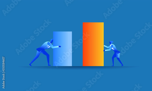 man holding the blue bar as cost and woman holding the orange bar as profit concept illustration About profits must be greater than costs economic principles flat design