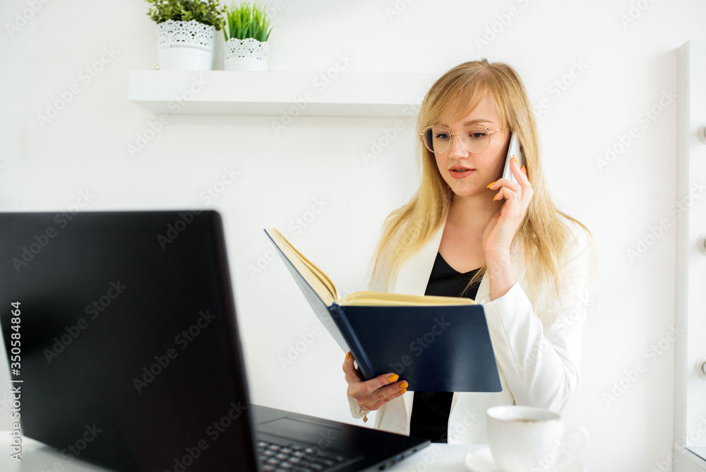 Female lawyer giving a consultation online at home.Online counseling, online education, distance learning. Tax advice to lawye Female lawyer giving a consultation online at home.Online counseling, online education, distance learning. Tax advice to lawye