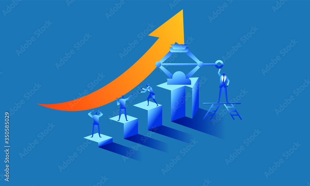 push up arrow up with jack Business work concept illustration about hard work sales profit create profit in future push up arrow up with jack Business work concept illustration about hard work sales profit create profit in future