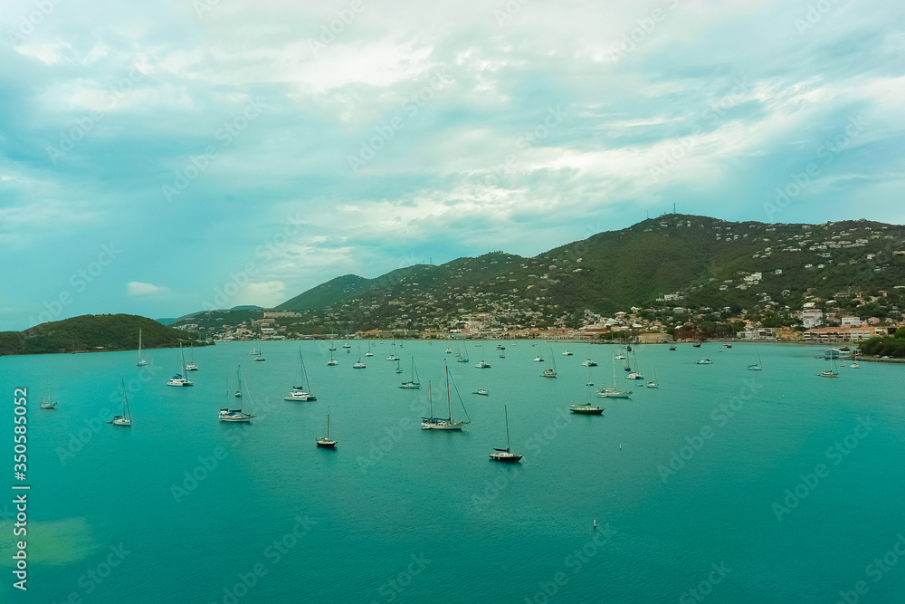 Aerial view of the island of St Thomas, USVI. Charlotte Amalie