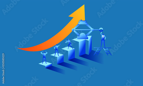 push up arrow up with jack Business work concept illustration about hard work sales profit create profit in future