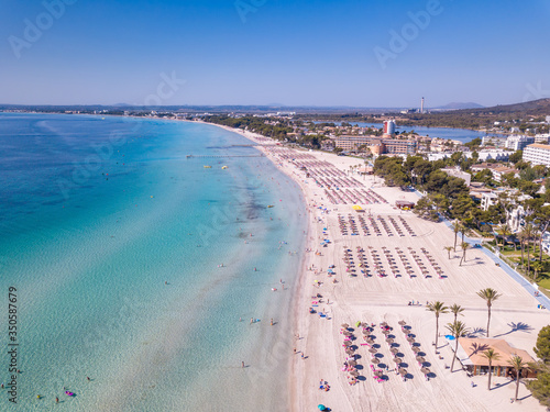 Aerial view of Alcudia Beach, Majorca, Balearic islands, Spain © Pixelshop