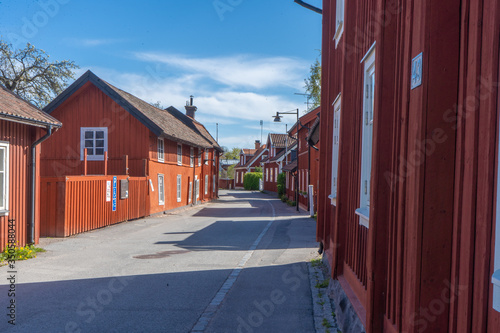 Typical village houses in a small swedish town Trosa. Countryside in Sweden.
