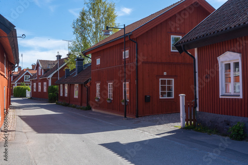 Typical village houses in a small swedish town Trosa. Countryside in Sweden.