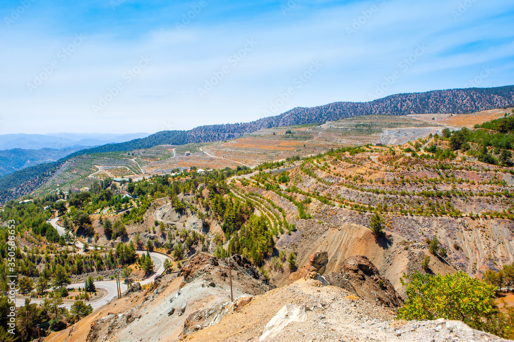 Panoramic landscape with mountain and green hills Panoramic landscape with mountain and green hills