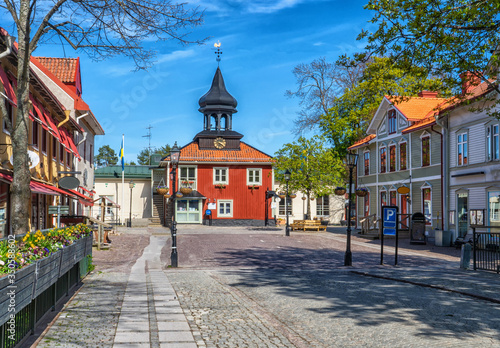 The central square in Trosa. Typical swedish village. Sweden. Scandinavia