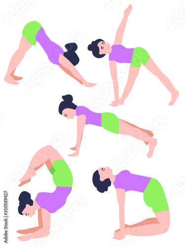 yoga poses. home practice. girl leads an active lifestyle