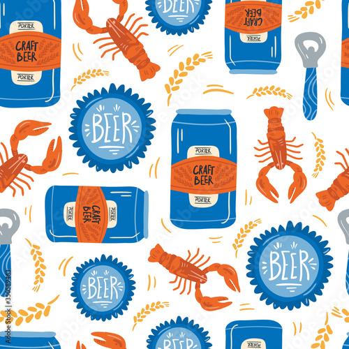 Beer fest seamless pattern illustration. Trendy style. Vector design template. Design for poster, card, invitation, placard, brochure, flyer.
