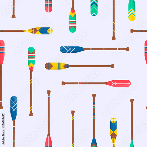 Seamless pattern with cute oar paddle boat 