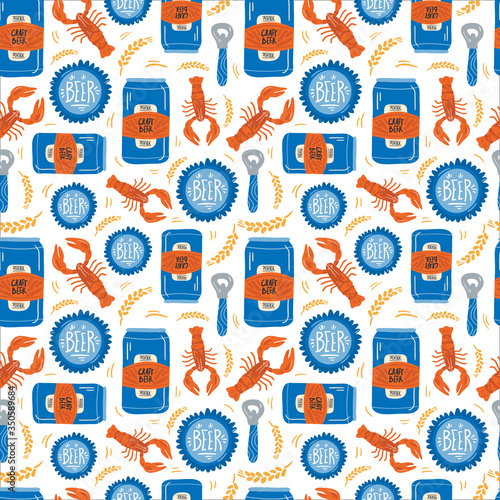 Beer fest seamless pattern illustration. Trendy style. Vector design template. Design for poster, card, invitation, placard, brochure, flyer.