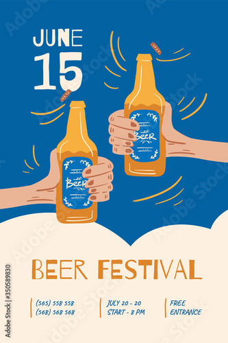 Set poster for the craft beer festival. Vector illustration in doodle style. Isolated on a white background. Party celebration in a pub.