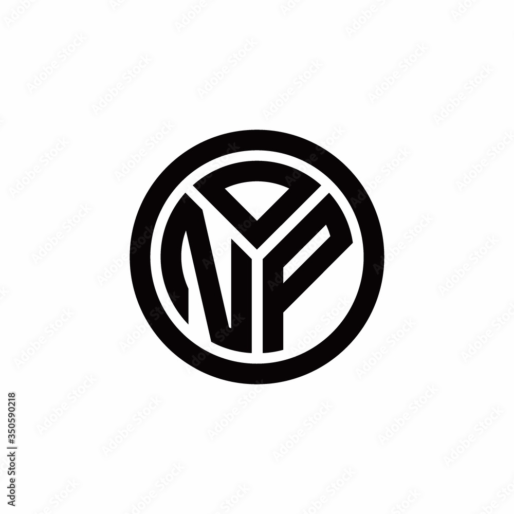 NP monogram logo with circle outline design template