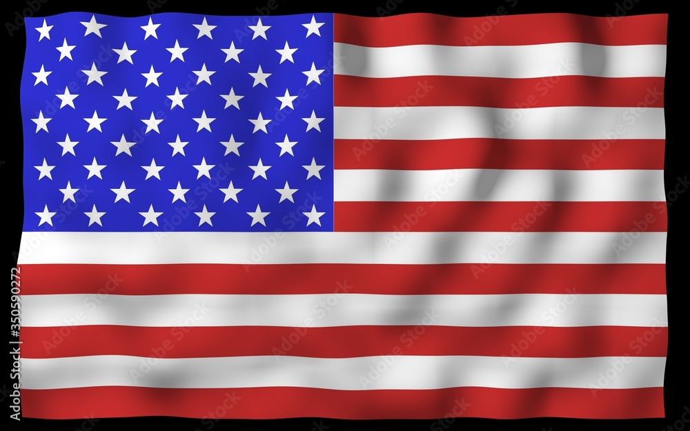 Fototapeta premium Waving flag of the United States of America on a dark background. Stars and Stripes. State symbol of the USA. 3D illustration