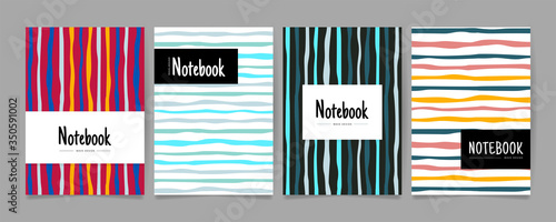 Set of four covers with seamless colorful striped background. Vector