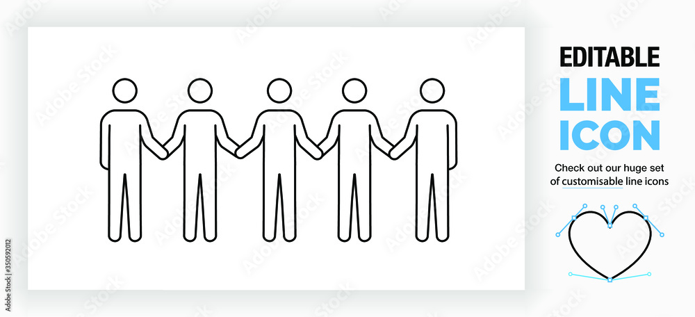 Editable line icon of stick figures holding hands, part of a huge set ...