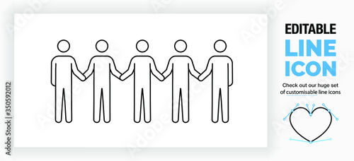 Editable line icon of stick figures holding hands, part of a huge set of editable stick figures! 
