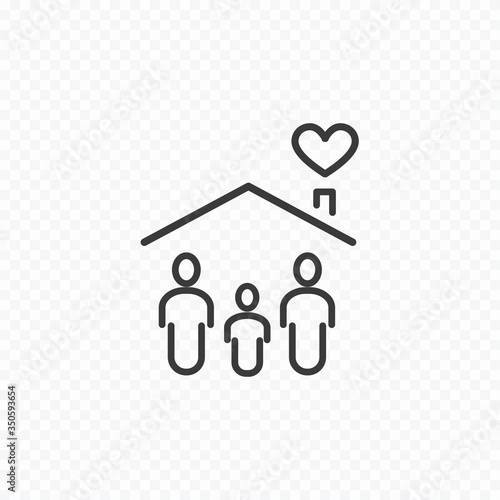 Stay home icon isolated on transparent background. Vector house with heart symbol. Care and safe or quarantine sign