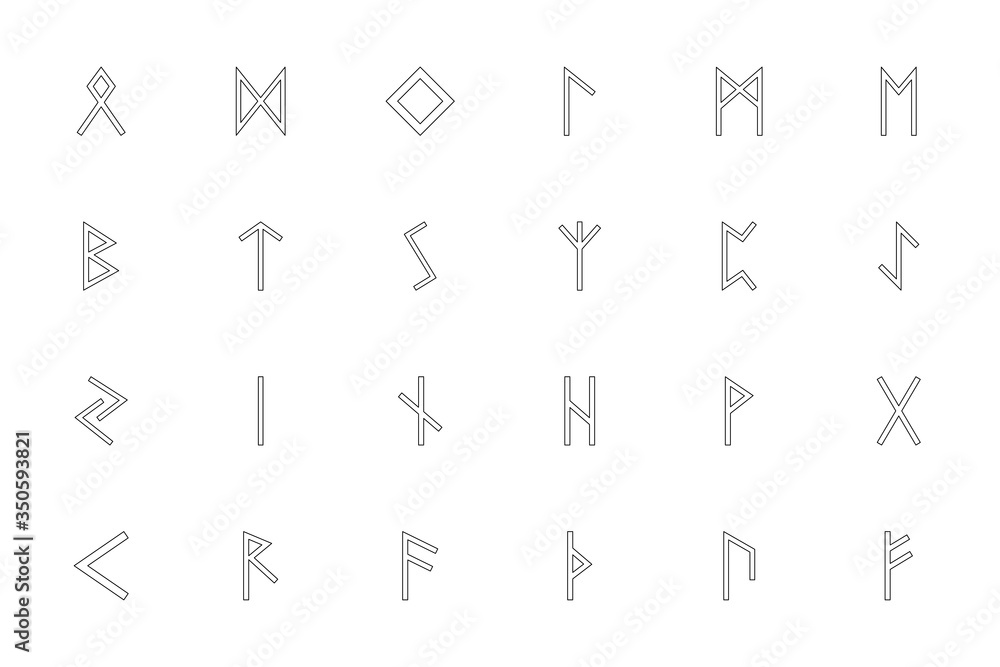 Scandinavian runes black color set outline style Scandinavian runes black color set outline style