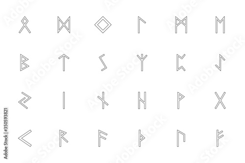 Scandinavian runes black color set outline style