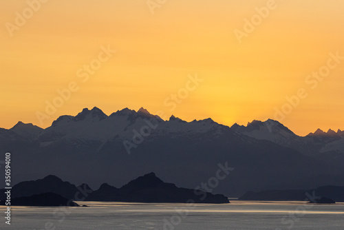 Sunset in the mountains at Chilean Patagonia and General Carrera Lake - Chile Chico  Ays  n  Chile