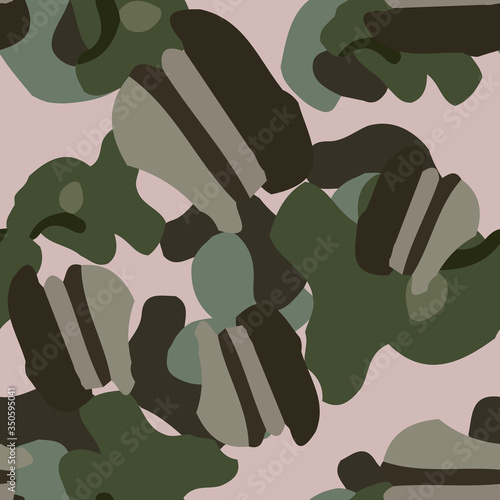 Forest camouflage of various shades of green, beige and grey colors