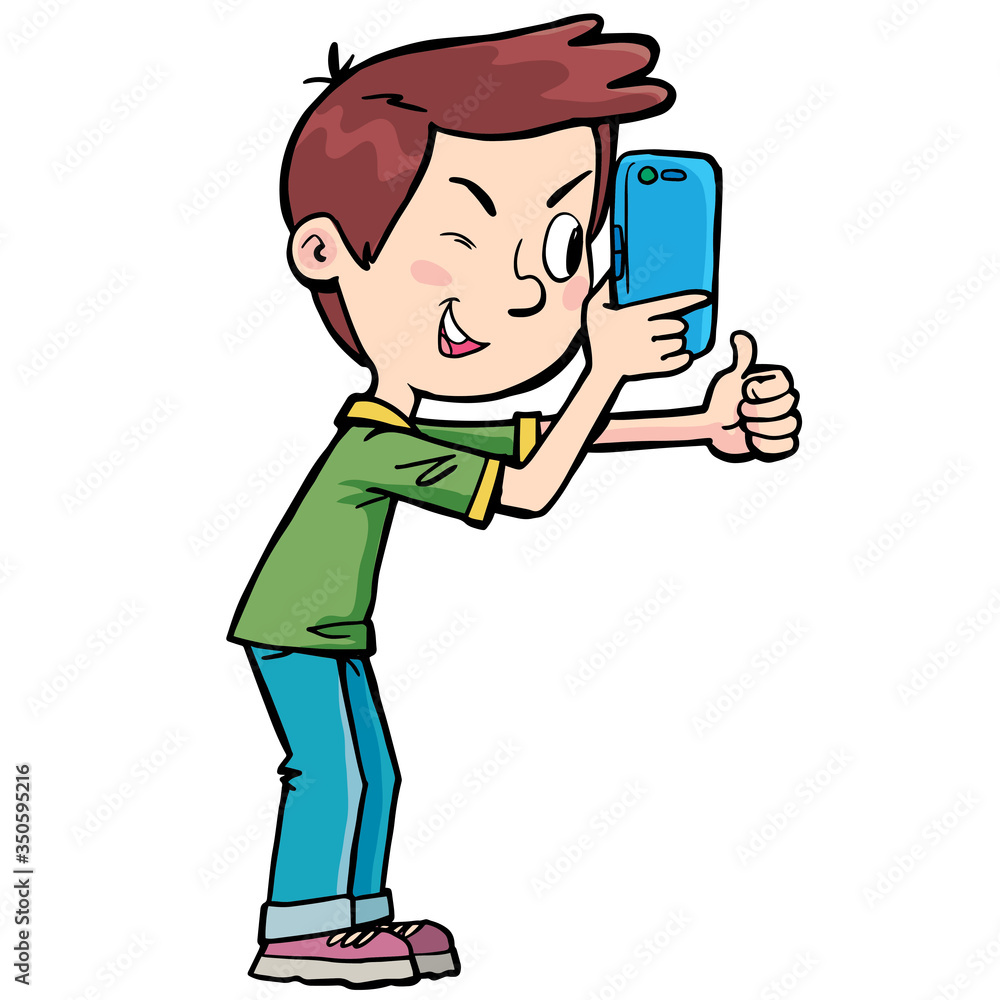 boy takes a picture with a mobile phone