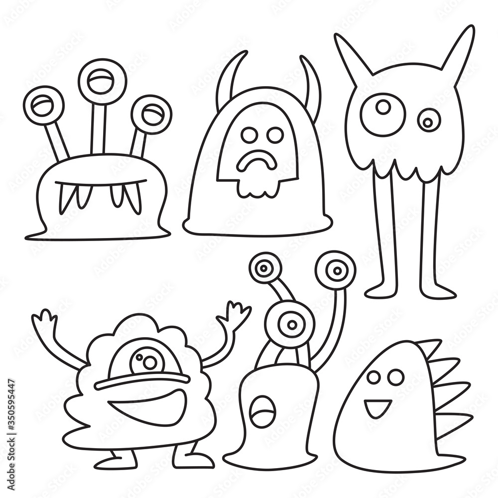 Fototapeta premium doodle funny monsters line design theme
