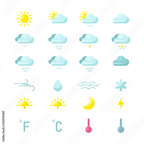 Weather icons set for web or mobile app. Flat illustration