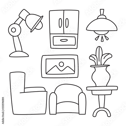 furniture set, interior decoration hand drawn line design theme