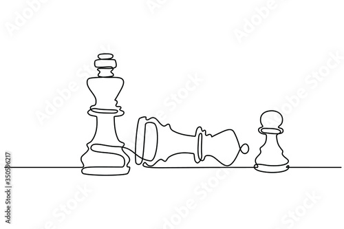 Continuous line drawing of moving chess figure in competition success play. strategy, management or leadership concept. chess game isolated on a white background.