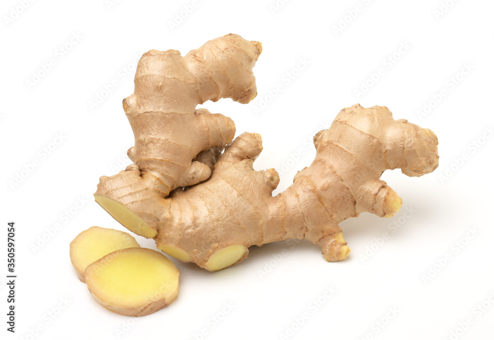 Fresh ginger root and sliced isolated on white background,For making herbal drinks.