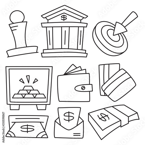 business and finance icons line hand drawn and doodle design