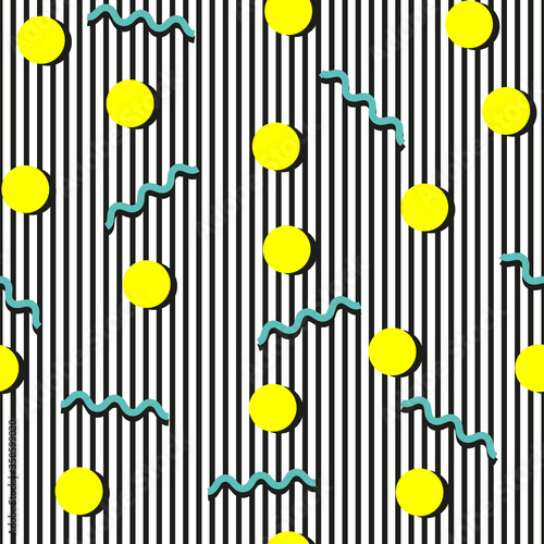 striped seamless pattern with memphis style design elements
