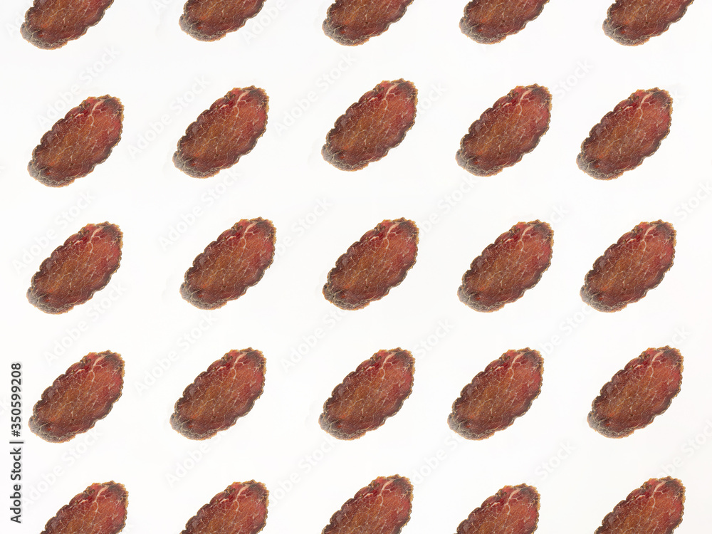 Jerky, biltong, jerk, jerky pattern on a white background Jerky, biltong, jerk, jerky pattern on a white background