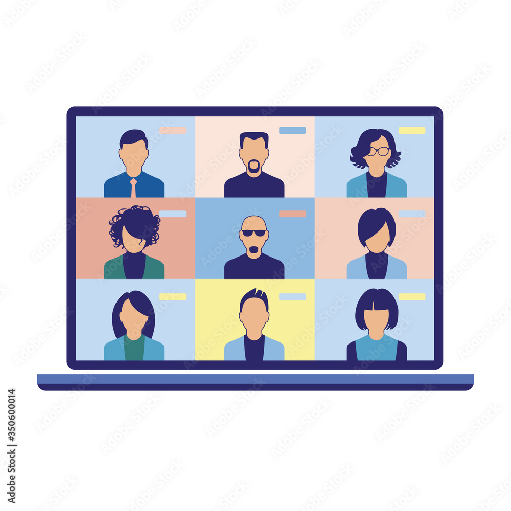 Chat with friends online. Collective virtual meeting and group video conferencing. Remote work concept Chat with friends online. Collective virtual meeting and group video conferencing. Remote work concept