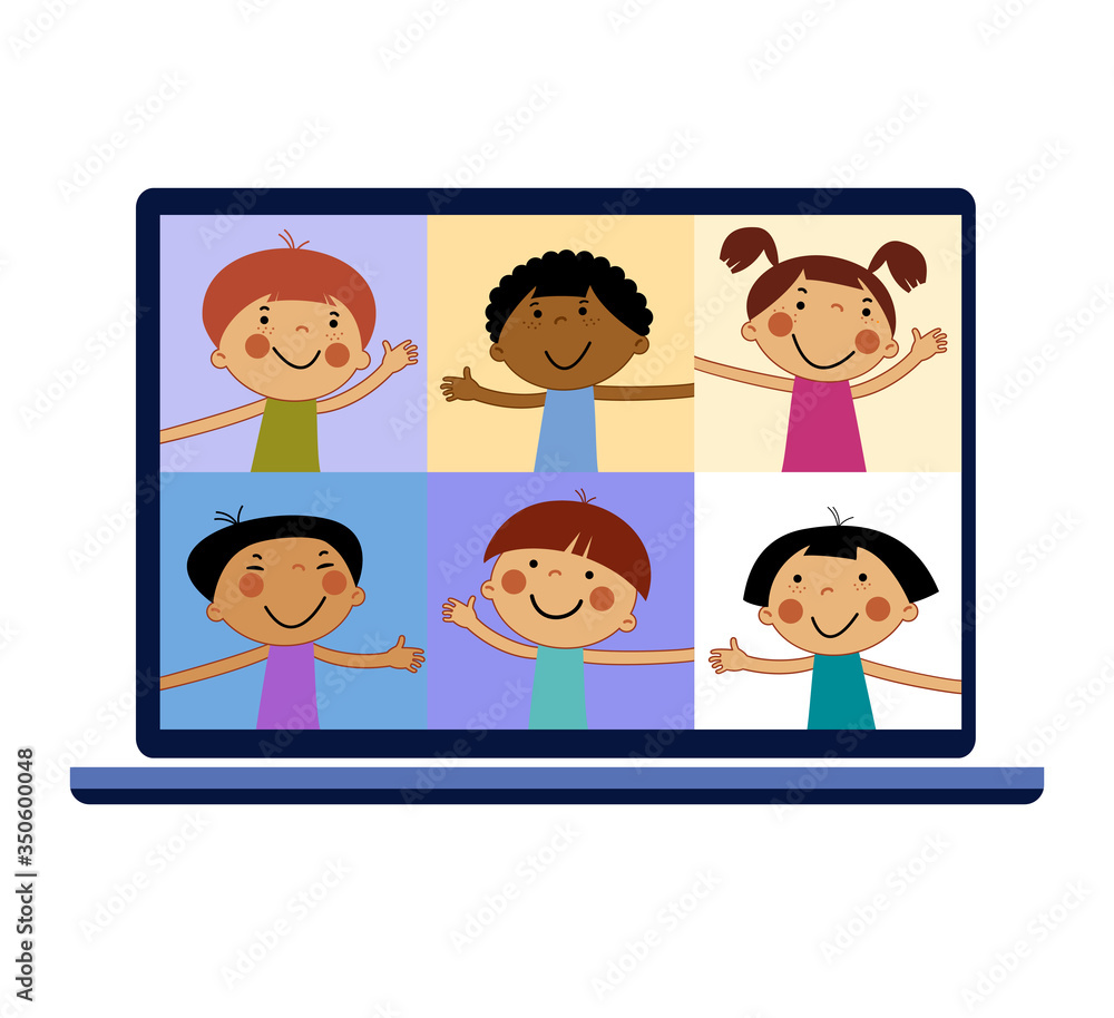 Chat with CHILD online. Collective virtual meeting and group video conferencing. Remote work concept Chat with CHILD online. Collective virtual meeting and group video conferencing. Remote work concept