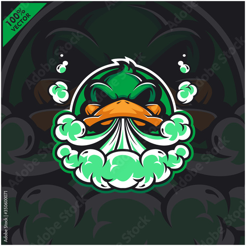 Duck head vapor e-cigarette, vape, vaporizer cigarette, electronic smoke, Design element for company logo, label, emblem, apparel or other merchandise. Scalable and editable Vector.