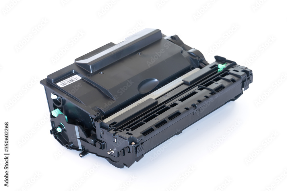 Laser printer drum and toner cartridge on white background Laser printer drum and toner cartridge on white background