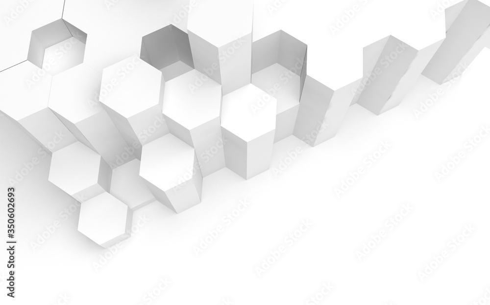 White abstract background with honeycomb. Hexagon bars isolated on white backdrop. 3D illustration White abstract background with honeycomb. Hexagon bars isolated on white backdrop. 3D illustration