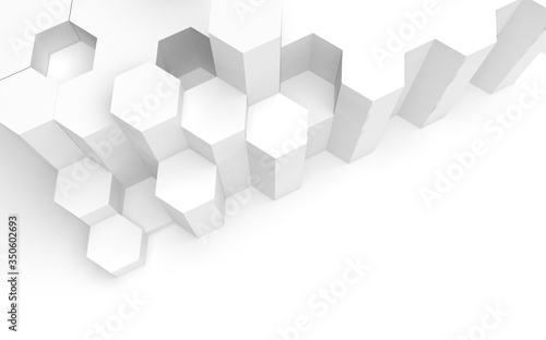 White abstract background with honeycomb. Hexagon bars isolated on white backdrop. 3D illustration