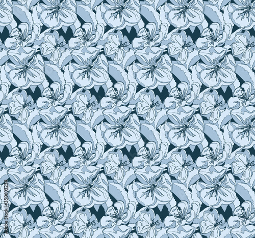 Wallpaper Mural Spring blooming flowers on a branch. Seamless pattern in blue shades. Torontodigital.ca