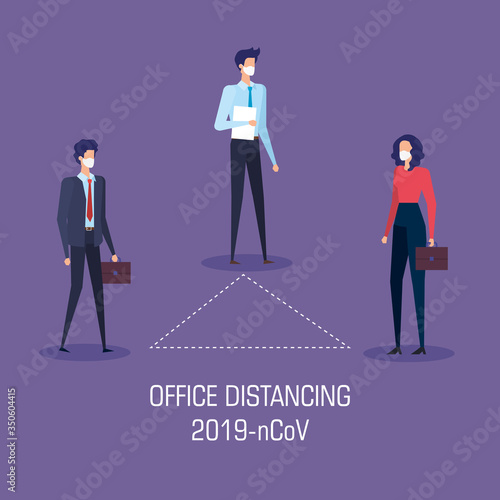 campaign of social distancing for 2019 ncov with business people vector illustration design