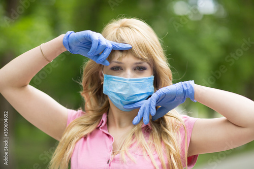 
masked girl and glove, coronavirus, covid