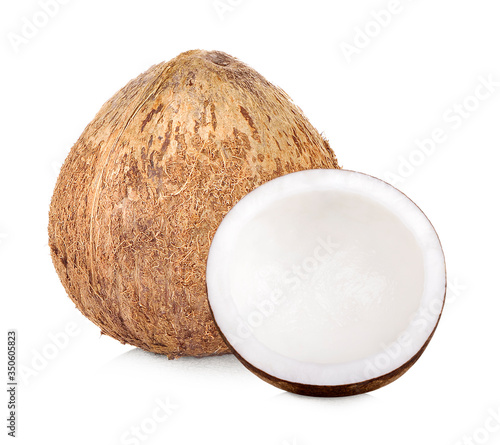 The coconut meat is peeled and ready to be cooked. Isolated on white background